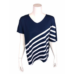 Elizabeth & Clarke Striped Tunic with Asymmetric Hem and StainTech Large Size